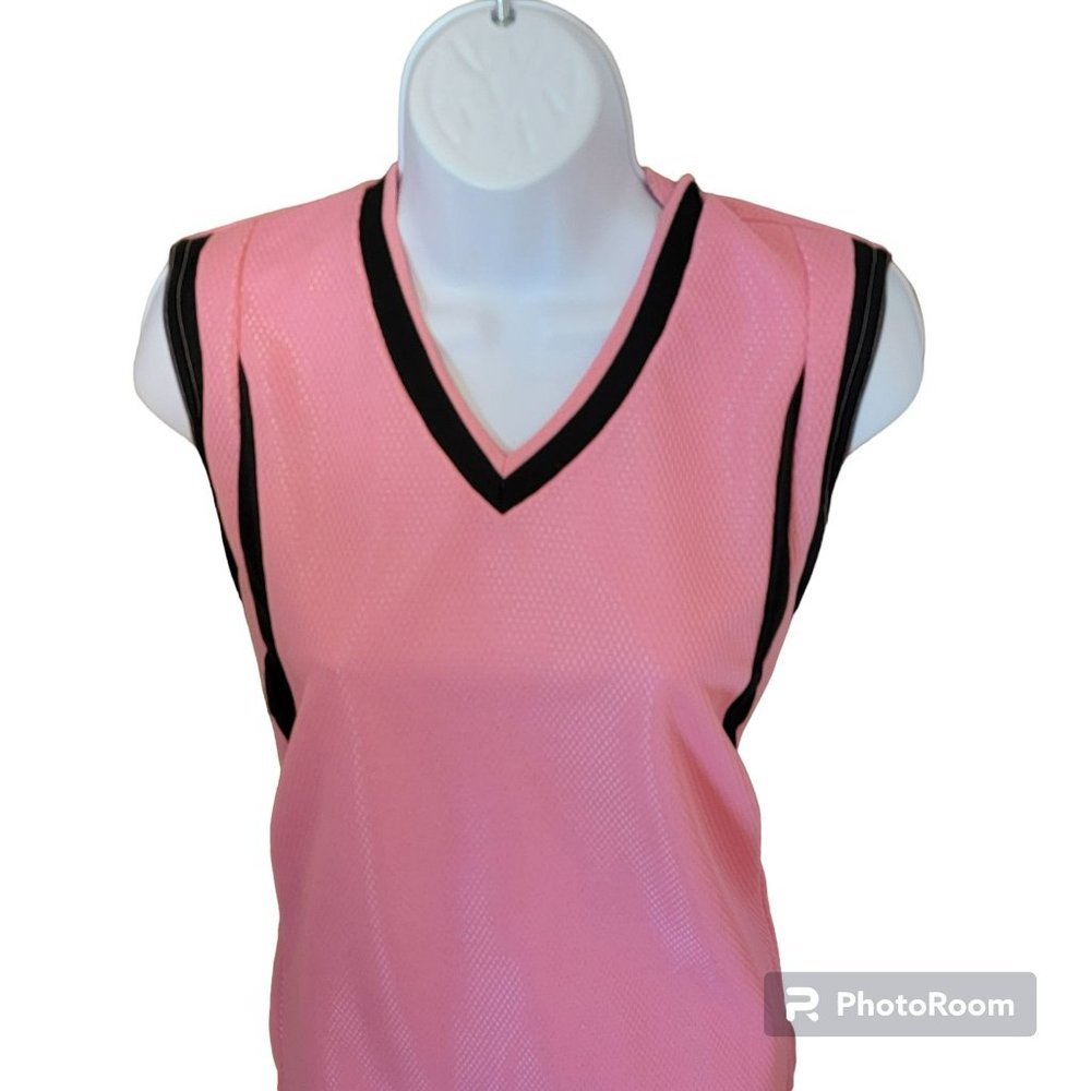 Teamwork Athletic Apparel Women's Med Neon Pink with Black Stripe Sports Top EUC